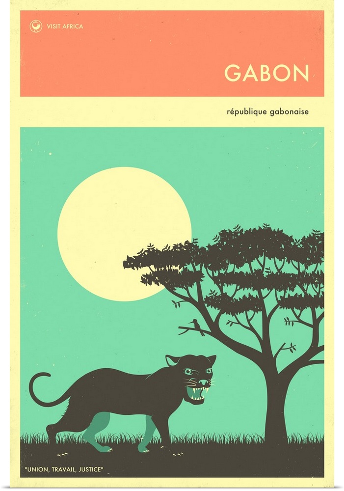 Minimalist retro style Visit Africa travel poster for Gabon.