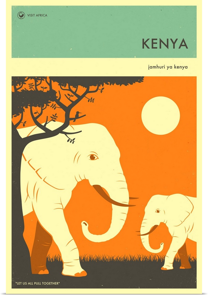Minimalist retro style Visit Africa travel poster for Kenya.
