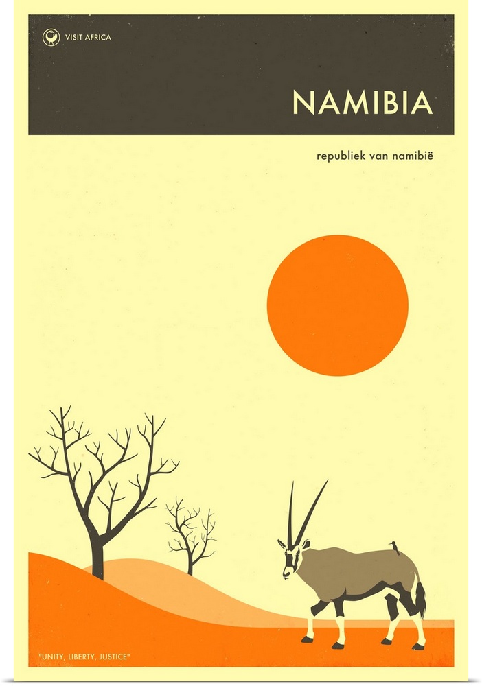 Minimalist retro style Visit Africa travel poster for Namibia.