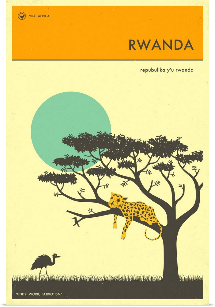 Minimalist retro style Visit Africa travel poster for Rwanda.