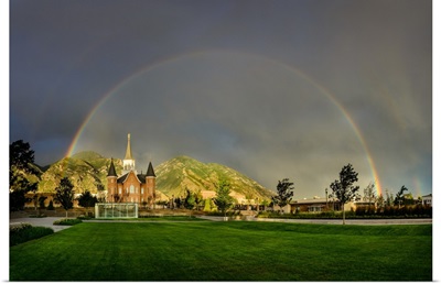 Full Rainbow over Provo City Center Temple, Provo, Utah