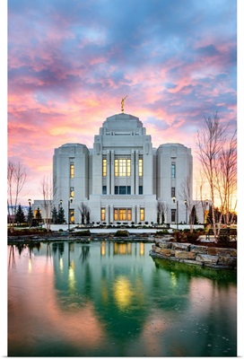 Meridian Idaho Temple, Vertical Reflection at Sunset, Meridian, Idaho