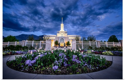 Mount Timpanogos Utah Temple with Flowers, American Fork, Utah
