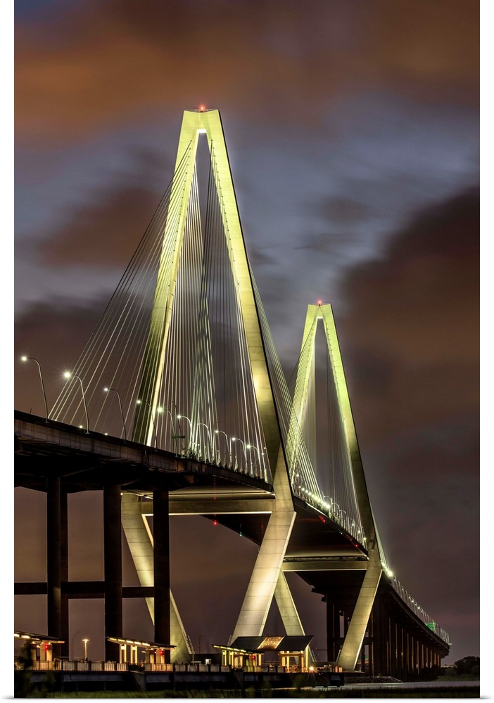 Arthur Ravenel Jr. Bridge crossing the Cooper River at twilight.