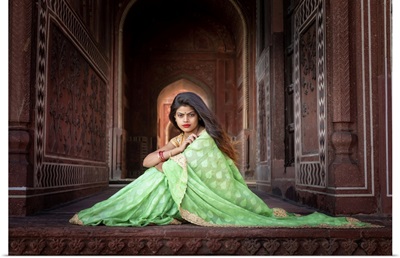 Beautiful Indian Woman At The Taj Mahal