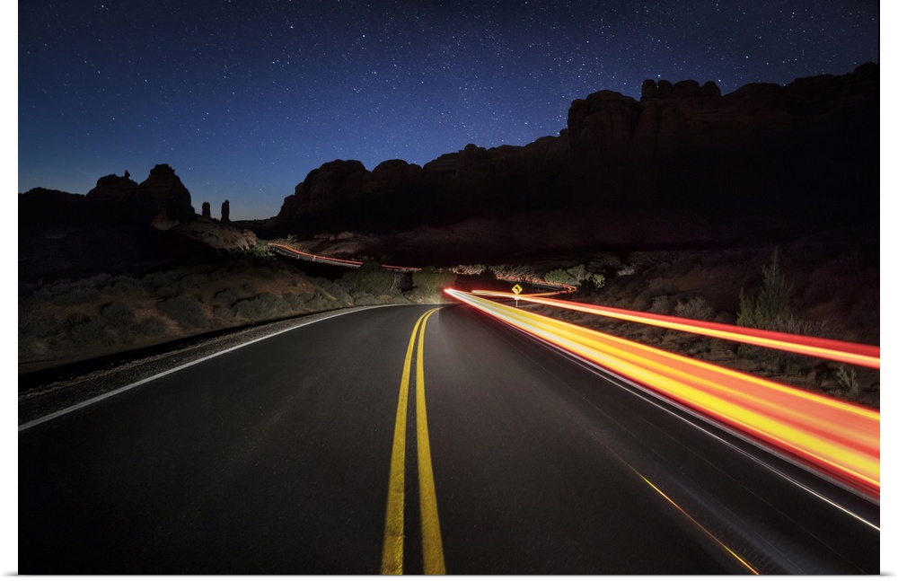 Car trails on Arches National Park in Moab