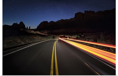 Car Trails On Arches National Park In Moab
