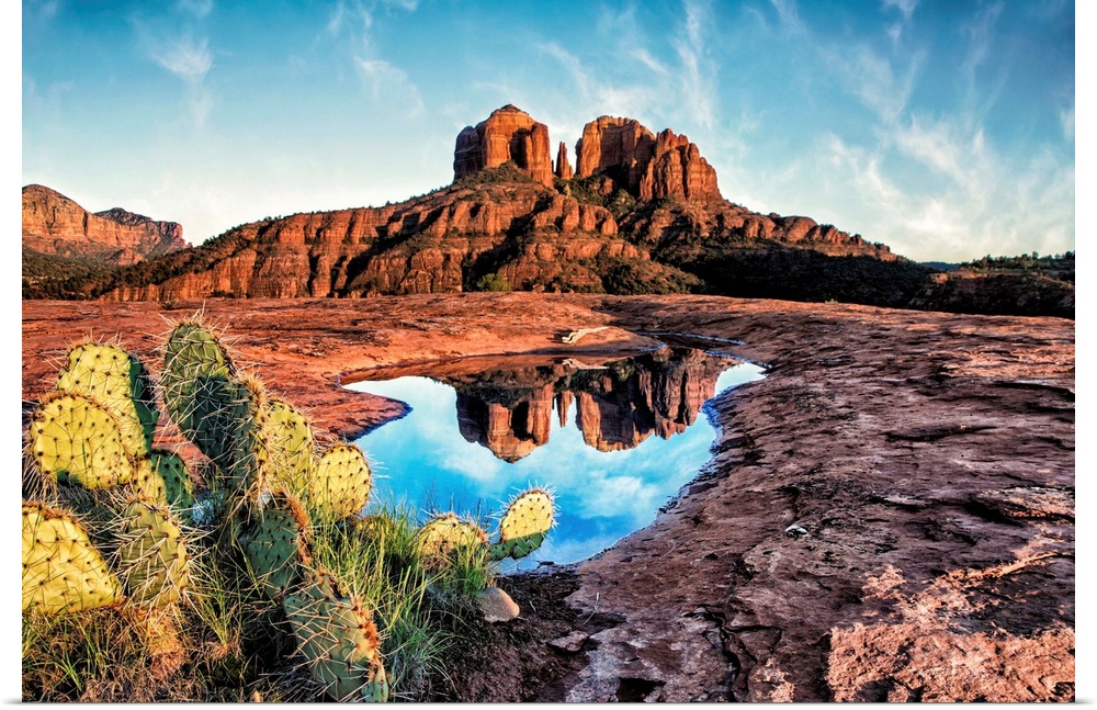 Cathedral Rocks with reflection at sunset in Sedona, Arizona