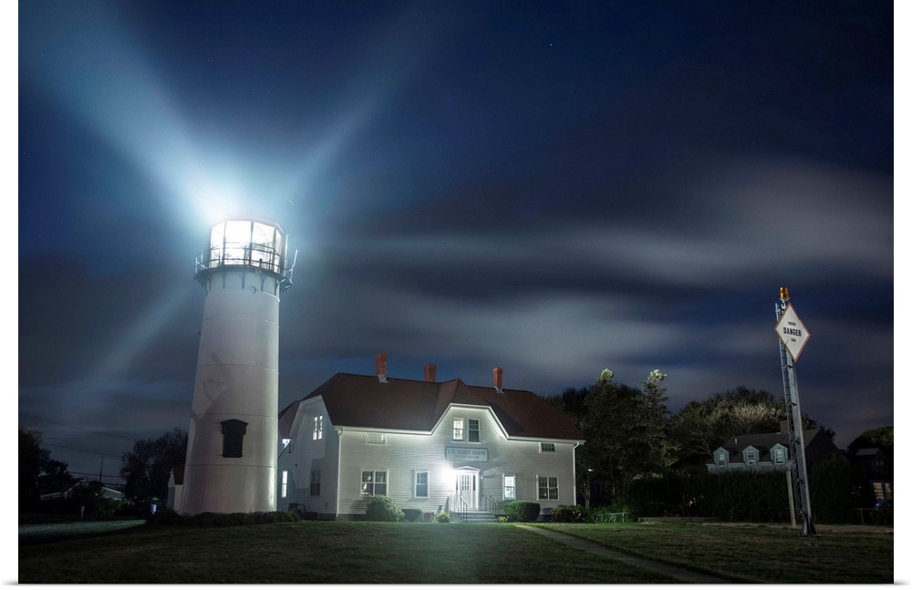 Chatham Lighthouse in Massachusetts after dark.