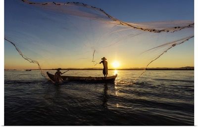 Fisherman and their nets in Mandalay, Myanmar