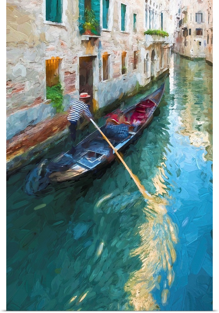 Gondola rowing in the canals of venice