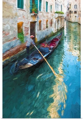 Gondola rowing in the canals of venice