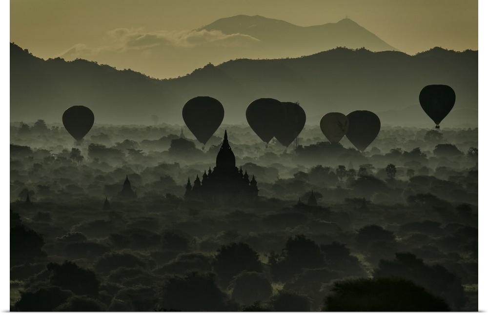 Hot air balloons over Bagan Myanmar, burma, myanmar