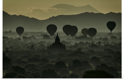 Hot air balloons over Bagan Myanmar, burma, myanmar