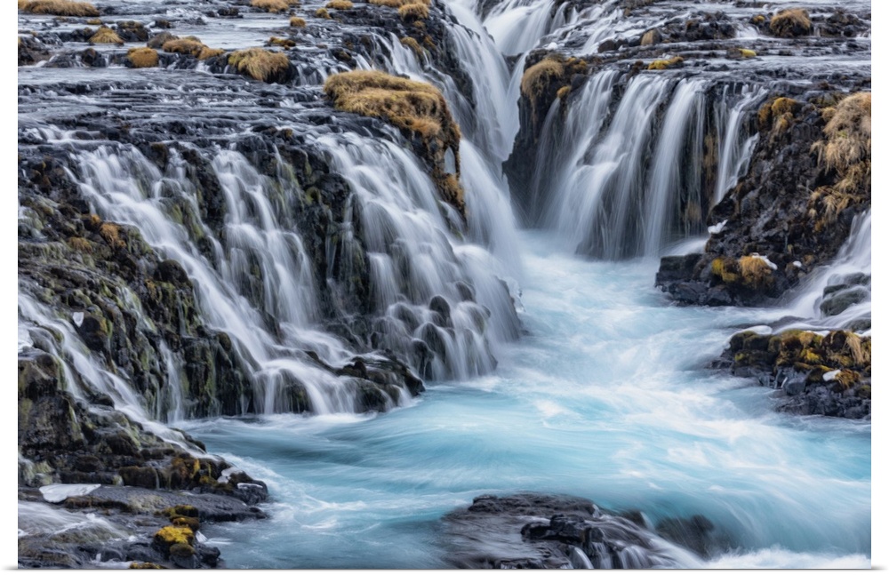 Bruarfoss waterfall in winter in Iceland.