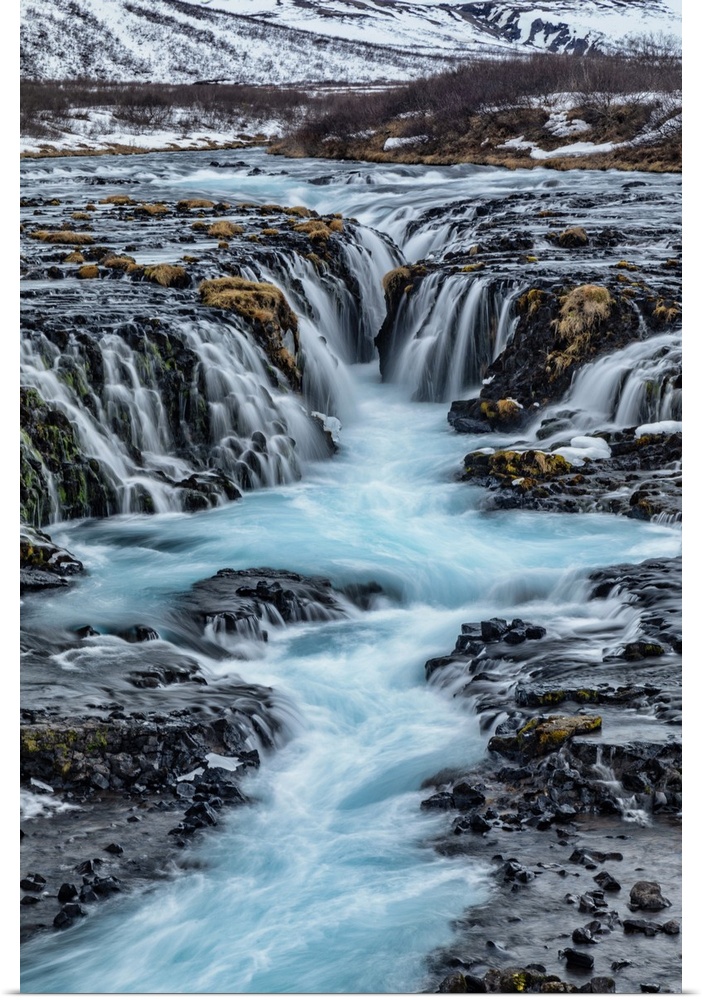 Bruarfoss waterfall in winter in Iceland.