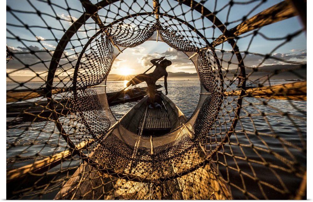 Inle Lake fisherman at sunrise in Myanmar.