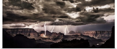 Lightning storm at night over the Grand Canyon