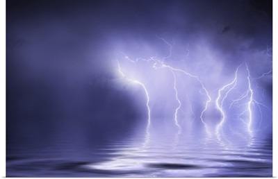 Lightning storm over the ocean