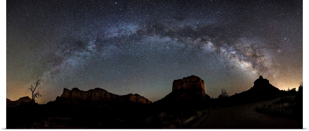 Milky Way panorama over the red rocks of Sedona, Arizona.