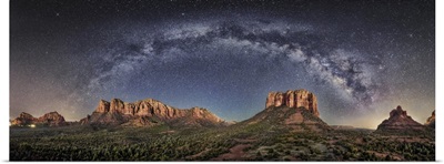 Milky Way Panorama With Moonlight In Sedona, Arizona