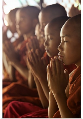 Monk boys in prayer in their monastery