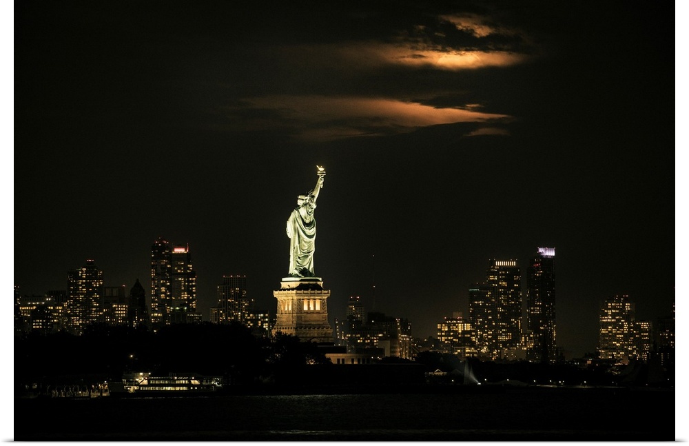 Moonrise over the Stature of Liberty in New York City