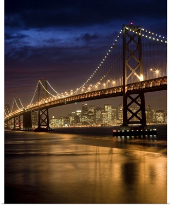 Oakland Bay Bridge and San Francisco skyline at night