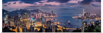 Panorama Of Hong Kong Harbor After Dark