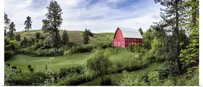 Red barn and gardens in the Palouse region of Washington