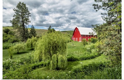 Red Barn And Gardens In The Palouse Region Of Washington