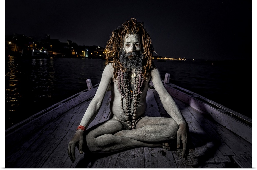 Religious Sadhu on the Ganges  in Varinasi, India