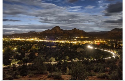 Sedona, Arizona after dark from above