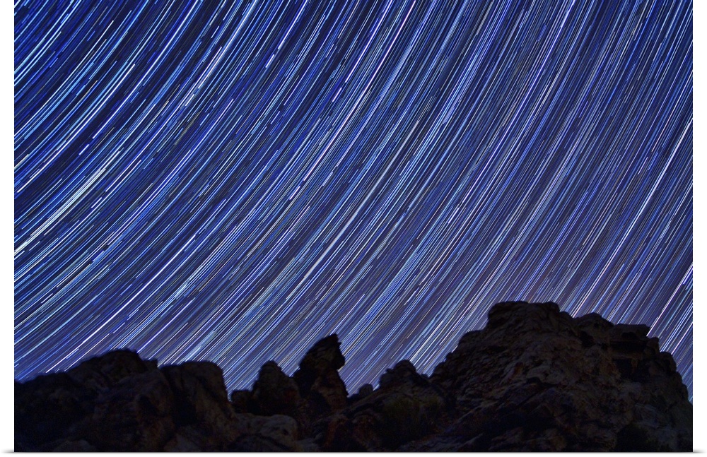 Star trails in the sky over Death Valley, California.