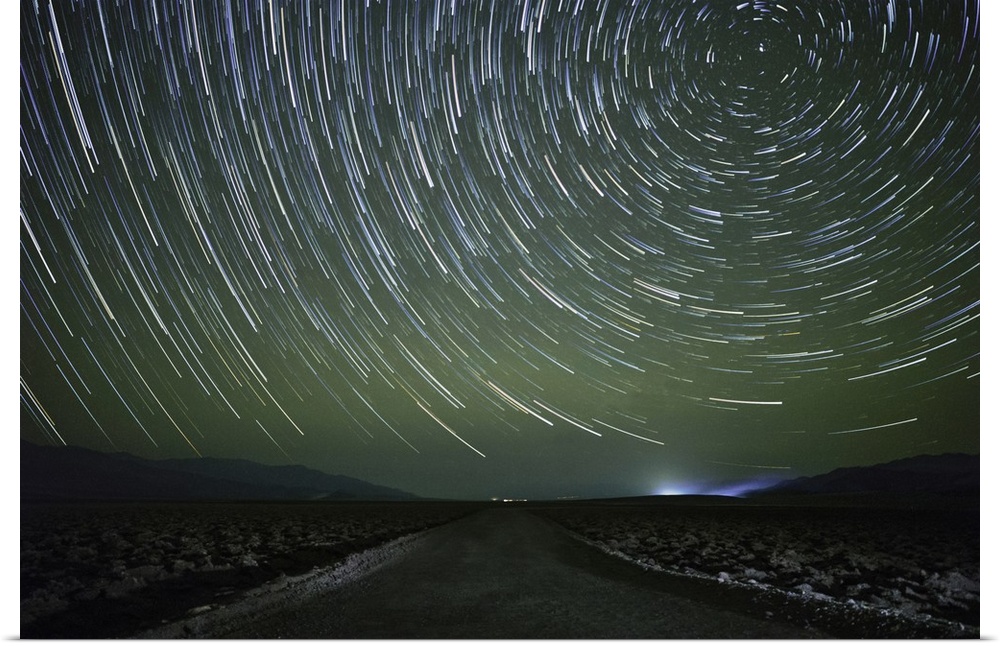 Star trails over the Devils Golfcourse in Death Valley National Park