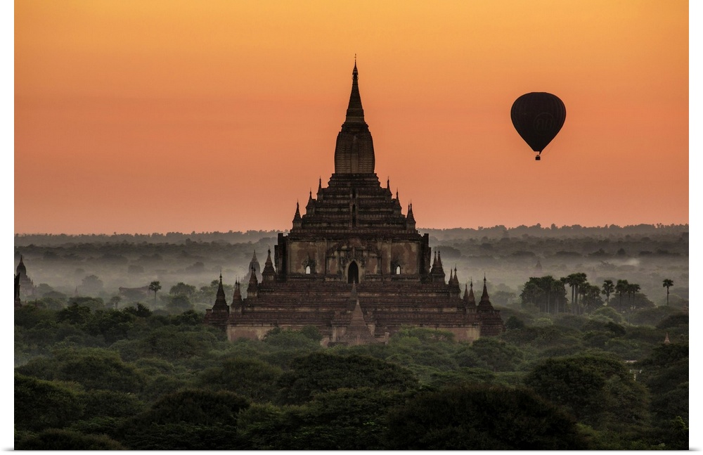 Sunrise with temples in Bagan, Burma.