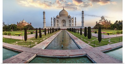 Taj Mahal Panorama At Sunrise In Agra, India