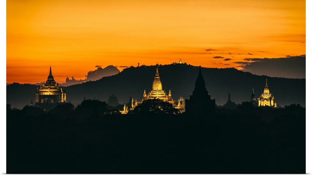 Temples at sunrise in Bagan, Burma