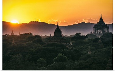 Temples at sunrise in Bagan, Burma