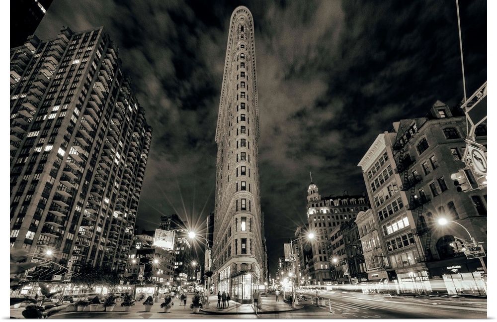 The Flatiron building in Manhattan, New York City after dark.
