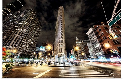 The Flatiron building in Manhattan, New York City after dark