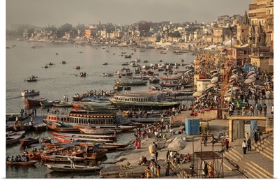 The Ganges River And Crowded City Of Varinasi, India