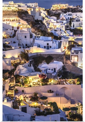 The magical lights after dark of Oia in Santorini, Greece