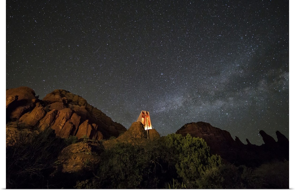 The Milky Way over the Chapel in Sedona, Arizona.