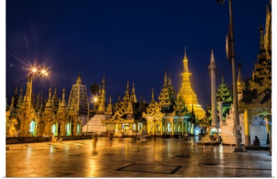The Shwedagon Pagoda after dark in Yangon