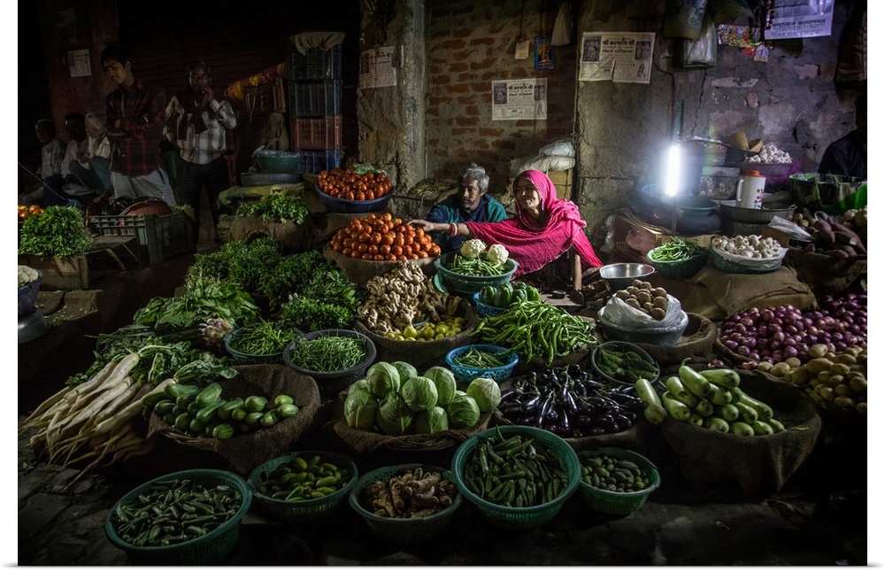Vegatable market after dark in Jaipur, India.