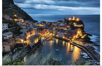 Vernazza after dark in the Cinque Terre, Italy