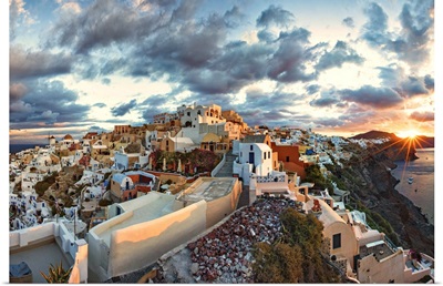 View of Oia, Santorini at sunset