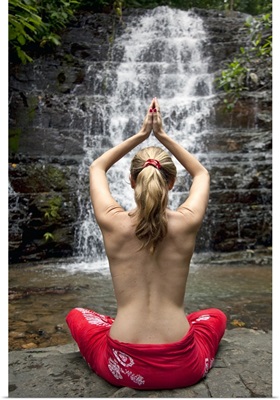 Woman Meditation Waterfall