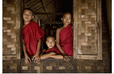 Young Burmese monks in their monastery, Bagan, Burma